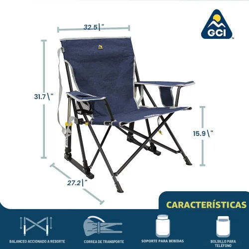 Miniatura 2 de GCI Outdoor Kickback - Mecedora de camping plegable portátil Mecedora plegable con reposabrazos duraderos, portavasos y asiento relajado más bajo