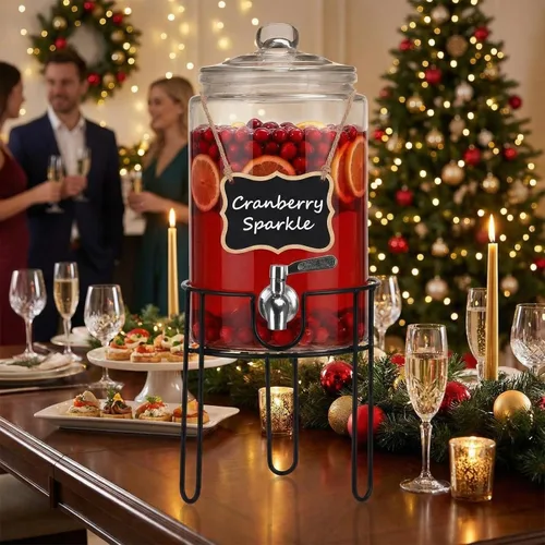 Miniatura 9 de Dispensador de bebidas de 1 galón con soporte, dispensadores de bebidas para fiestas, Navidad, dispensador de bebidas con grifo 100% a prueba