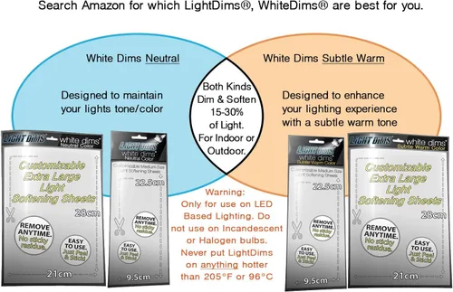 Miniatura 5 de LightDims White Dims - Hojas de atenuación/ablandamiento para luces LED duras, tamaño extra grande (2 hojas), embalaje al por menor de color cálido