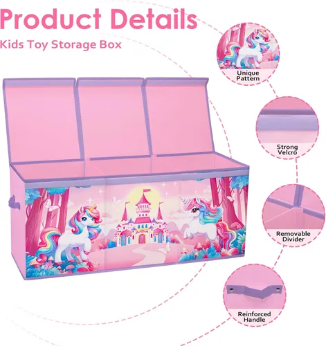 Miniatura 3 de Caja de juguetes grande organizadora con tapa abatible para niños, caja de almacenamiento de juguetes Oxford plegable con asas para niños y niñas