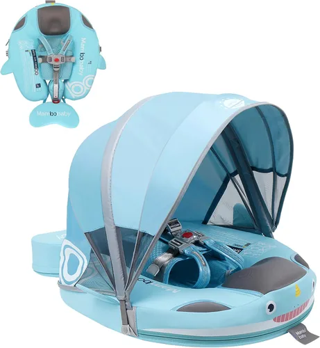 Mambobaby Flotadores con toldo y cola, flotador de bebé no inflable para piscina, añade cola, evita voltear natación, entrenador, flotadores de bebé