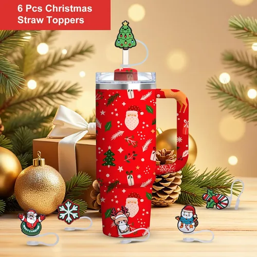 Miniatura 6 de Tapa superior de pajita de silicona de Navidad para vaso Stanley Cup de 30 y 40 oz, accesorios para termos, tapas de cubierta a prueba de polvo