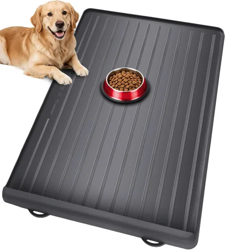 Tapete para comida y agua para perros, 39.4 x 27 pulgadas, tapete grande de alimentación para mascotas con bolsillo para recolección de residuos,