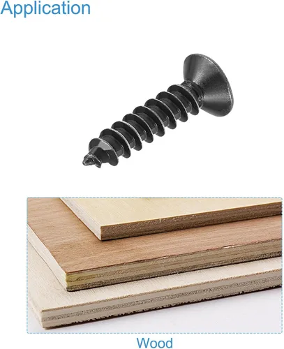 Miniatura 5 de uxcell M3.5 x 12mm Tornillos para madera con cabeza plana Phillips de acero al carbono autorroscantes negros 200 piezas