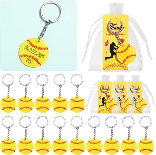 Miniatura 9 de Huquary 30 juegos de llaveros de acrílico para fiestas de equipos deportivos, regalos para recompensas de fiesta de cumpleaños (naranja, baloncesto)
