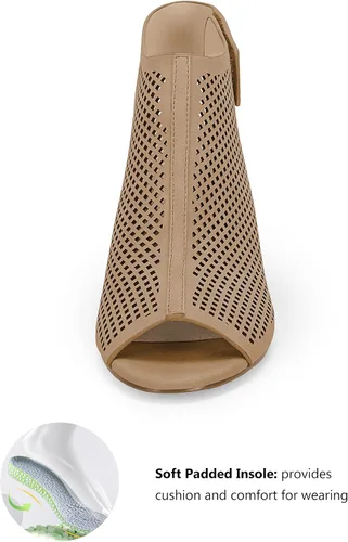 Miniatura 5 de Coutgo Botines con correa al tobillo para mujer, puntera abierta, tacón grueso y hueco, para mujer