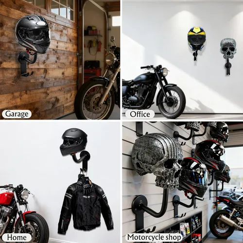 Miniatura 7 de Soporte para casco, soporte para casco de calavera, soporte de pared para casco con 2 ganchos, colgador de casco para abrigos, gorras, béisbol