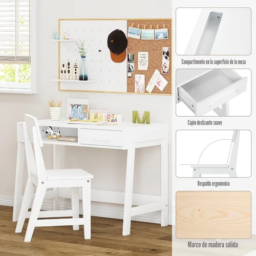 Miniatura 4 de UTEX Juego de escritorio y silla para niños, escritorio de estudio para niños con cubos de almacenamiento, mesa de estudio para niños de madera