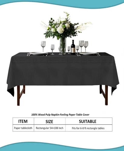 Miniatura 2 de Black Disposable Paper Tablecloth for Rectangle Tables 4 Pack, 54×108 Inch Waterproof 2 Ply Paper with Plastic Backing, Party Table Cover for
