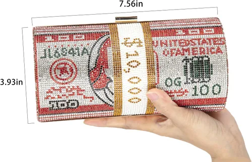 Miniatura 3 de Bolso de mano con diamantes de imitación para mujer, bolsos de noche de cristal, monedero con diamantes brillantes para bodas y fiestas, Rojo1