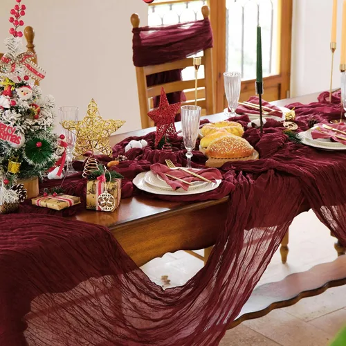 Miniatura 6 de Camino de mesa de gasa de 10 pies, camino de mesa de gasa transparente a granel para fiestas de vacaciones, despedida de soltera, decoración