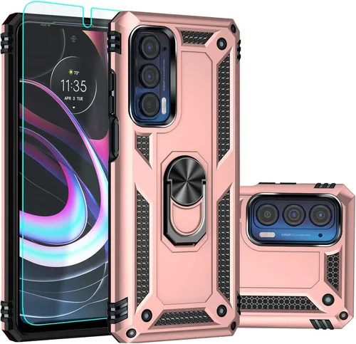 Miniatura 10 de Funda para Moto Edge 2021, con protector de pantalla, [grado militar] probada en caídas de 16 pies, funda protectora magnética con función atril Azul
