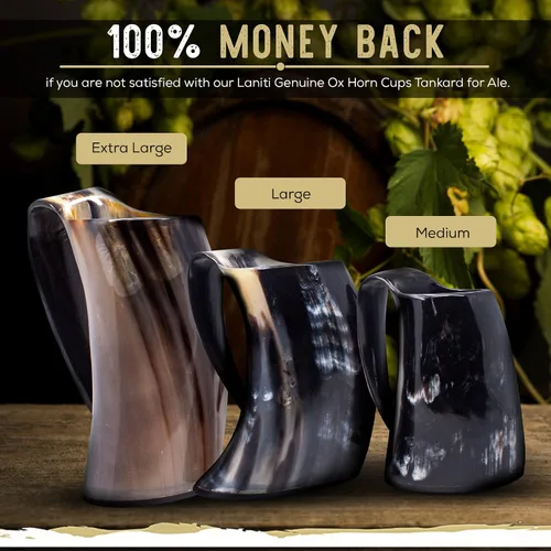 Miniatura 4 de Taza de cuerno vikingo – Jarra grande hecha a mano con cuerno de buey para aguamiel y cerveza, regalo medieval seguro para alimentos (tamaño grande)