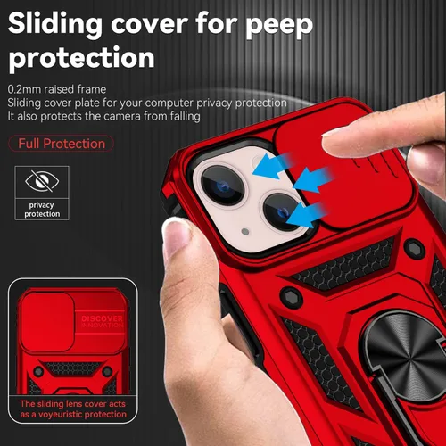 Miniatura 5 de Funda para iPhone 12 Mini, con protector de pantalla HD para cámara deslizante, [protección de cámara] [soporte giratorio magnético] funda Rojo
