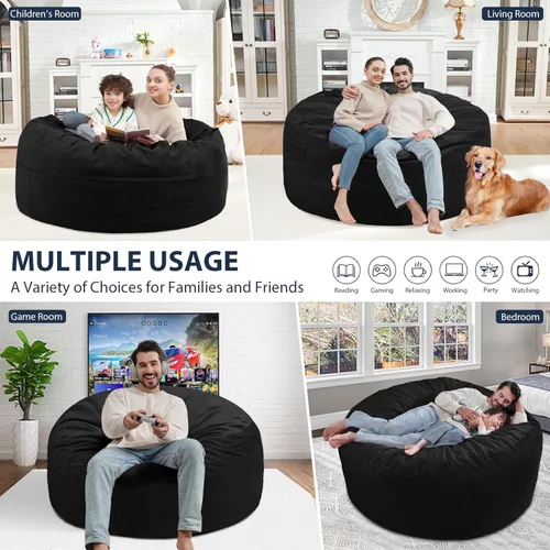 Miniatura 191 de Puf de 5 pies, puf grande con relleno de espuma viscoelástica, sofá puff esponjoso con funda de terciopelo holandés, puf redondo para sala de estar