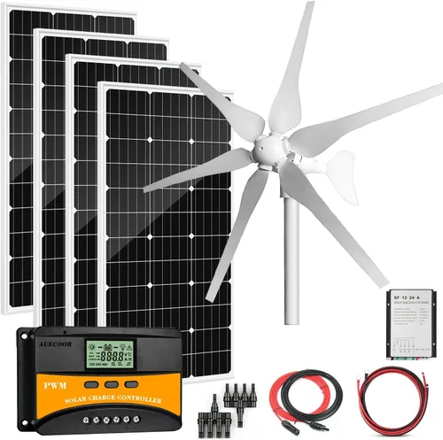 Miniatura 13 de Sistema de energía solar eólica de 600 vatios (kit de sistema híbrido): 1 generador de viento de 12 V/24 V 400 W + 2 paneles solares policristalinos