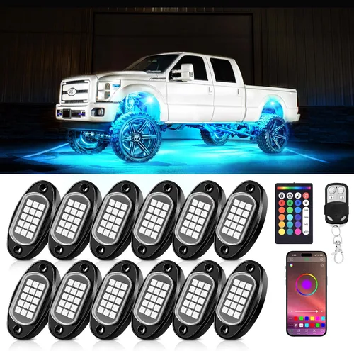 Miniatura 11 de Luces RGB para Rocas, 8 pods Kits de Luces Underglow de Neón, Control Remoto APP/RF y Modo Musical, Lámparas Inalámbricas Impermeables Multicolor