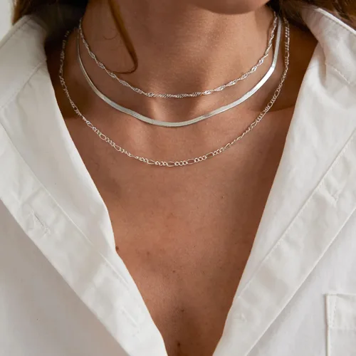Miniatura 24 de Collares en capas para mujer, chapados en plata, delicada cuerda torcida de serpiente, delicado collar en capas, gargantilla de diferentes