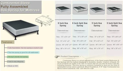Miniatura 4 de Continental Sleep Base tradicional de somier/base de madera de perfil bajo de 4 pulgadas para colchón, tamaño matrimonial, beige