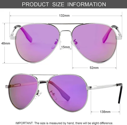 Miniatura 6 de Gleyemor Lentes de sol polarizados estilo aviador para niños y niñas, jóvenes, adolescentes, dos tamaños de 1.969 in y 2.047 in