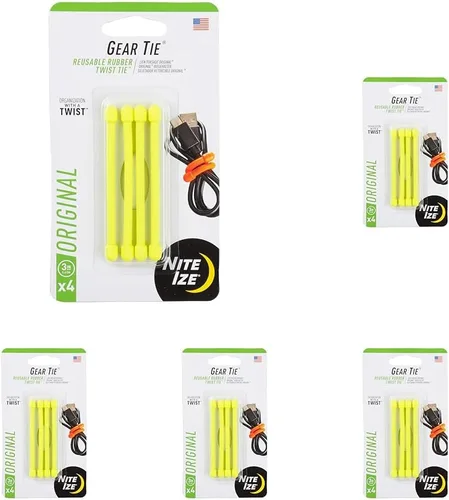 Miniatura 12 de Nite Ize GT3-4PK-33 Ligadura de goma original, reutilizable, ligadura de goma retorcible de 3 pulgadas, amarillo neón, paquete de 4, fabricado