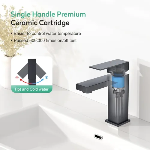 Miniatura 3 de Faustina Grifo de Baño Negro de 1 Agujero, Grifo de Baño de Una Sola Manija de Un Agujero con Ensamblaje de Drenaje Pop Up, Grifo de Tocador