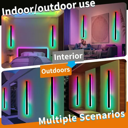 Miniatura 23 de Luz de pared exterior moderna de 47 pulgadas, accesorios de iluminación exterior de acrílico negro de 3000K, montaje en pared, luces de porche