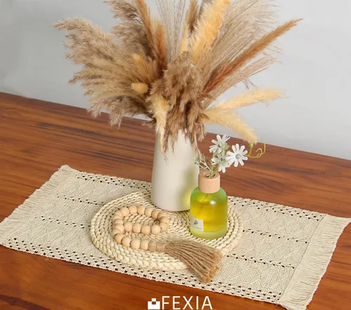 Miniatura 5 de FEXIA Juego de 6 manteles individuales bohemios, decoración de mesa de macramé y manteles individuales estilo casa de campo de arpillera de algodón