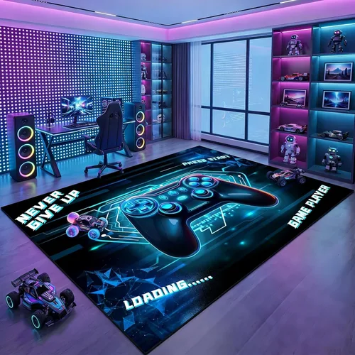Miniatura 11 de Alfombras de Jugador para Dormitorio de Niños, Pintura de Dibujos Animados con Gamepad, Alfombra para el Hogar para Adolescentes, Decoración Genial