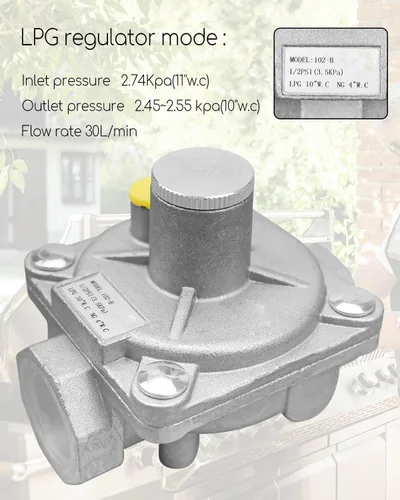 Miniatura 3 de Regulador de presión de gas natural de 1/2 pulgada apto para gas natural y gas licuado para parrillas de NG/LPG, regulador de presión de intercambio