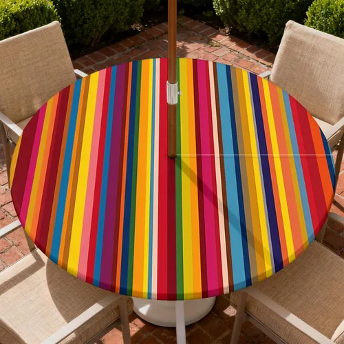 Miniatura 12 de Mantel para exteriores con agujero para sombrilla y cremallera, impermeable, redondo, ajustable con borde elástico, mantel lavable para mesa al aire