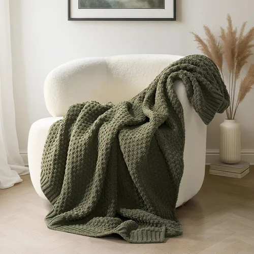 Miniatura 26 de EVERGRACEHOME Manta de punto de chenilla gruesa para sofá, suaves y lujosas mantas de punto con punto musgo para cama, acogedoras mantas decorativas