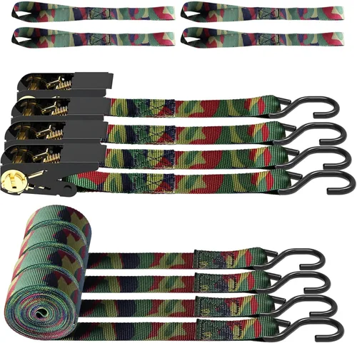 Miniatura 8 de AWELCRAFT Paquete de 4 correas de trinquete, correas de trinquete de 1 pulgada x 15 pies, resistencia a la rotura de 1500 libras con gancho en S, 4