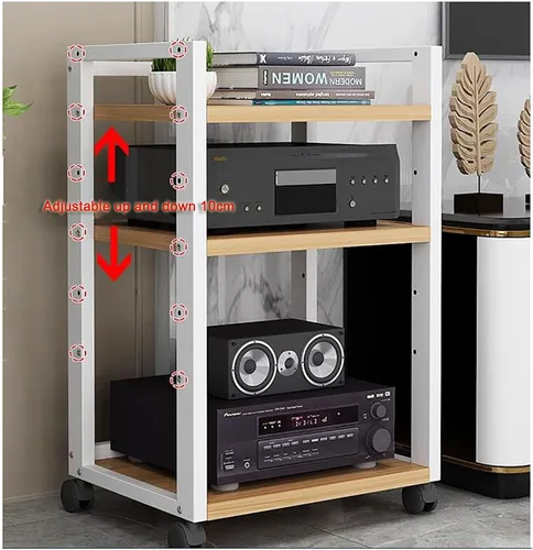 Miniatura 3 de Shelves Removable Audio Stand CD Rack Corner Rack Component Cabinet Stereo Rack Audio Tower with Height Adjustable Wooden Shelf for B-5-50x40x100cm