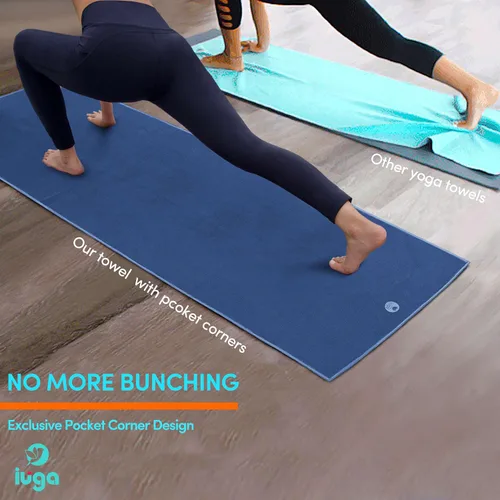 Miniatura 3 de IUGA Toalla de yoga para yoga caliente, antideslizante, toalla de esterilla de yoga extra gruesa + toalla de mano 2 en 1 con bolsillos