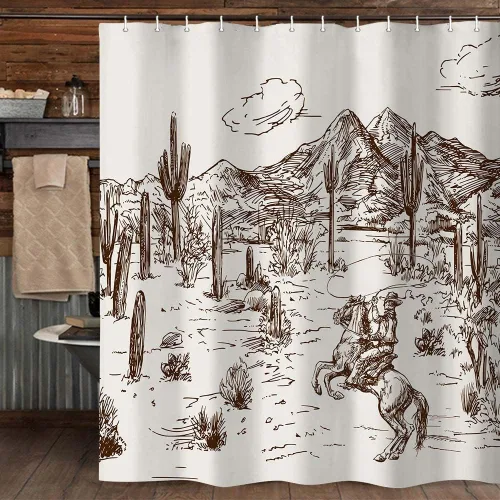 Miniatura 10 de Cortina de ducha de vaquero occidental, cortina de ducha de vaquero salvaje oeste, caballo y cactus del desierto, cortina de ducha para baño
