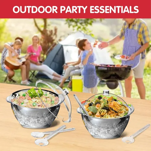 Miniatura 3 de INNOVATIVE LIFE Cuenco refrigerado para servir con base enfriadora de hielo, cuencos de ensalada helados para fiestas, perfecto para cualquier