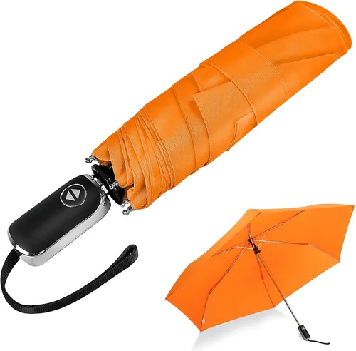 Miniatura 41 de LEAGERA Paraguas de viaje compacto para bolso, mango plano, impermeable para lluvia ligera