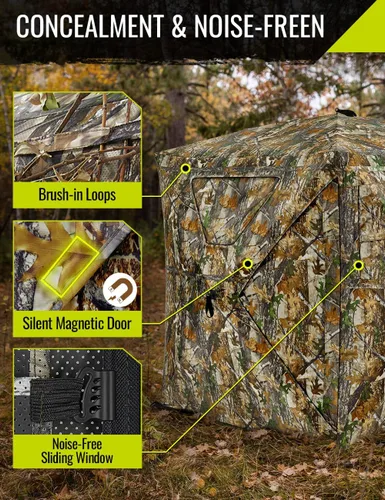 Miniatura 4 de TIDEWE Hunting Blind 270°Full See Through with Windproof Curtain, Silent Magnetic Door & Sliding Windows, Pop Up Ground Blind with Carrying Bag