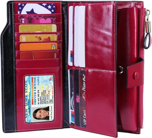 Miniatura 53 de Itslife - Cartera de piel sintética encerada para mujer con bloqueo de identificación de radio frecuencia (RFID), de gran capacidad, encerada