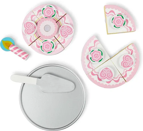 Miniatura 9 de Juguete de madera en forma de pastel de fiesta de tres capas Melissa & Doug, construcción robusta con pestañas autoadhesivas, gran regalo para niñas