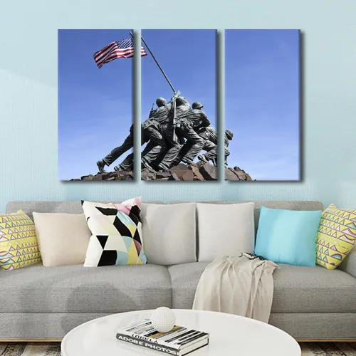 Miniatura 3 de Arte de pared de 3 paneles para sala de estar, imágenes de bandera estadounidense, impresiones sobre lienzo, arte de pared para el hogar, hotel