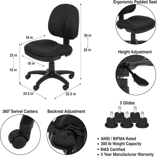 Miniatura 3 de OEF Furnishings OEFCTC Comfort Series - Silla de trabajo (sin brazos, altura estándar)