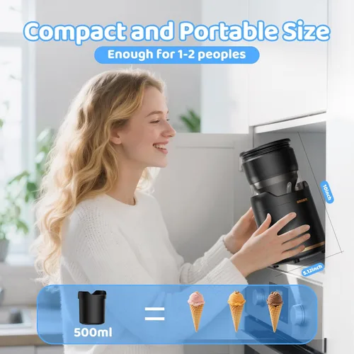Miniatura 2 de BRIOBITE Máquina de helados, máquina de helado suave recargable con bajo ruido, compacta para 1-2 porciones, perfecta para sorbete, gelato, yogur