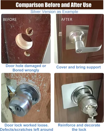 Miniatura 6 de Placa de Refuerzo de Perilla/Cerrojo de Seguridad de Puerta Negro Mate, Juego de Reparación y Cobertura de Fijación de Cerradura de Puerta, Refuerzo