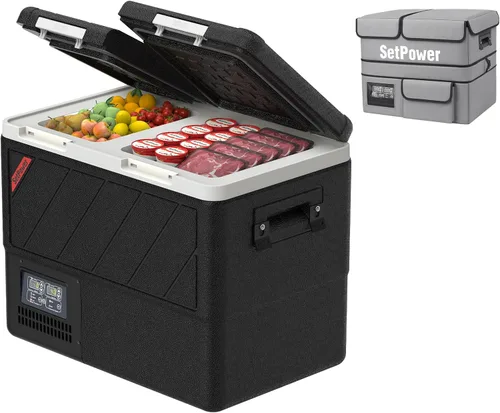 Setpower DT45 Electric Cooler Car Refrigerator With Cover,45L Dual Zone Portable Freezer Fridge,Portable Car Fridge,12 Volt Refrigerator for