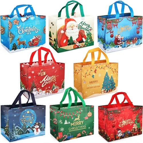 Miniatura 9 de PARSUP 32 bolsas de regalo de Navidad con asas, bolsas de varios tamaños para golosinas, bolsas de Navidad no tejidas para envolver regalos