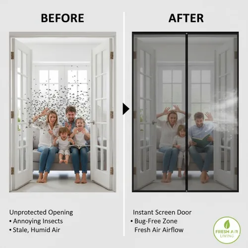 Miniatura 5 de Puerta Mosquitera Magnética Premium, Malla Reforzada de Servicio Pesado, Tejido Ultra-Denso, Cierre Automático Suave, Mascotas y Niños – Manos