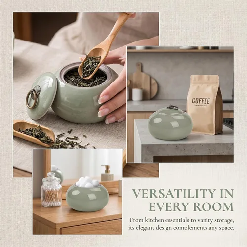 Miniatura 3 de Luxshiny Recipiente de té de cerámica con tapa hermética de 8.45 onzas líquidas, tarro vintage de almacenamiento de alimentos para hojas sueltas