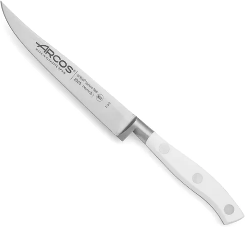 Miniatura 44 de Arcos Cuchillo forjado dentado de acero inoxidable de nitrum de 5 pulgadas y hoja de 5.118 in. Mango ergonómico POM de polioximetileno. Serie Blanco